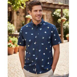 Nautica Shirt Button Front Sailing Nautical Flag Navy Blue Mens Size L